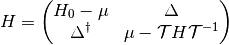 H = \begin{pmatrix} H_0 - \mu& \Delta\\ \Delta^\dagger&\mu-\mathcal{T}H\mathcal{T}^{-1}\end{pmatrix}